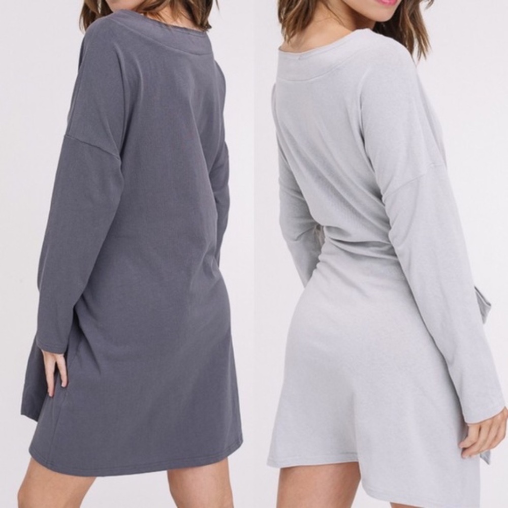 Solid Charcoal Waist Tie One Shoulder Dress - Picture 4 of 4